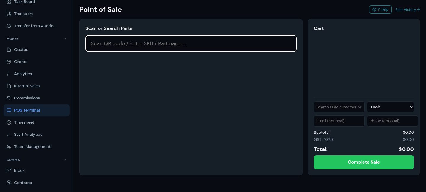 GearSwap point of sale: scan parts, add the customer, take payment